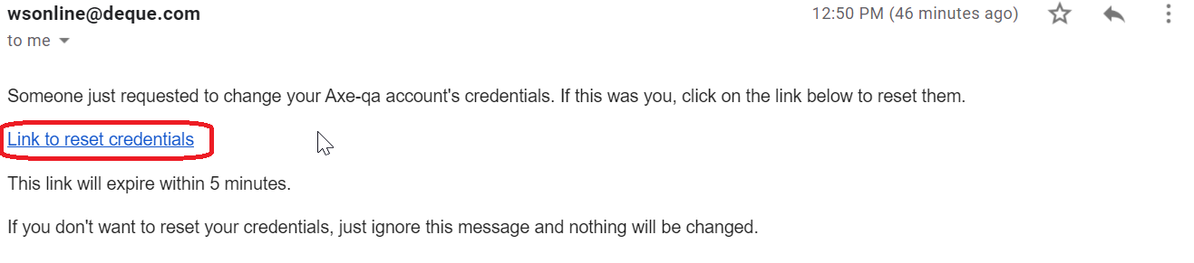 selecting the Reset password link from the email