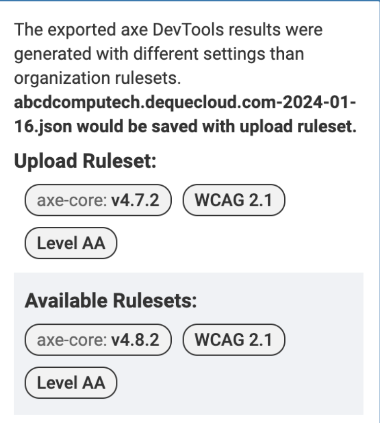 Advertencia sobre conjuntos de reglas no coincidentes