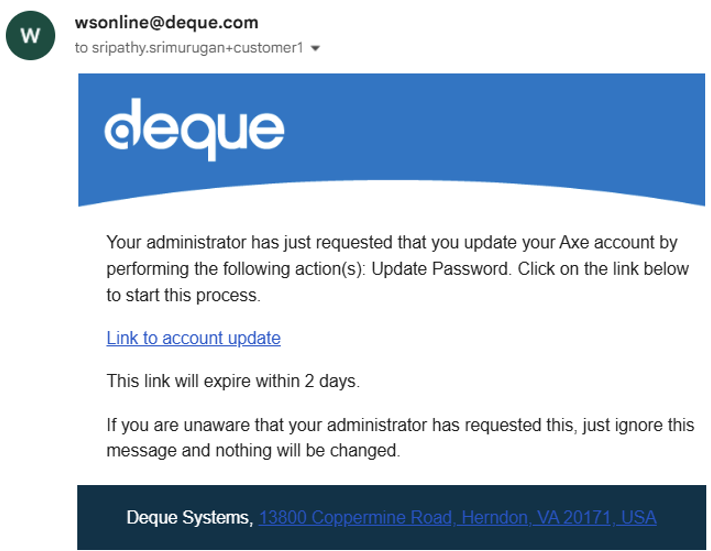 Invitation Link to Account Update
