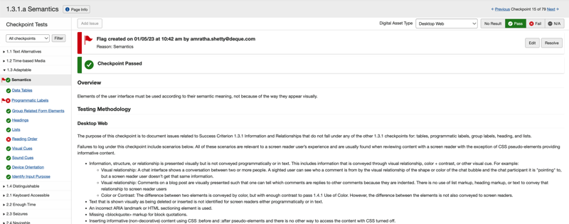 individueller Checkpoint-Testbildschirm
Beispiel