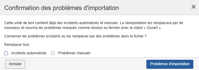 Importer des problèmes