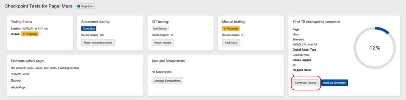 Checkpoint-Tests für den Seitenbildschirm
Beispiel