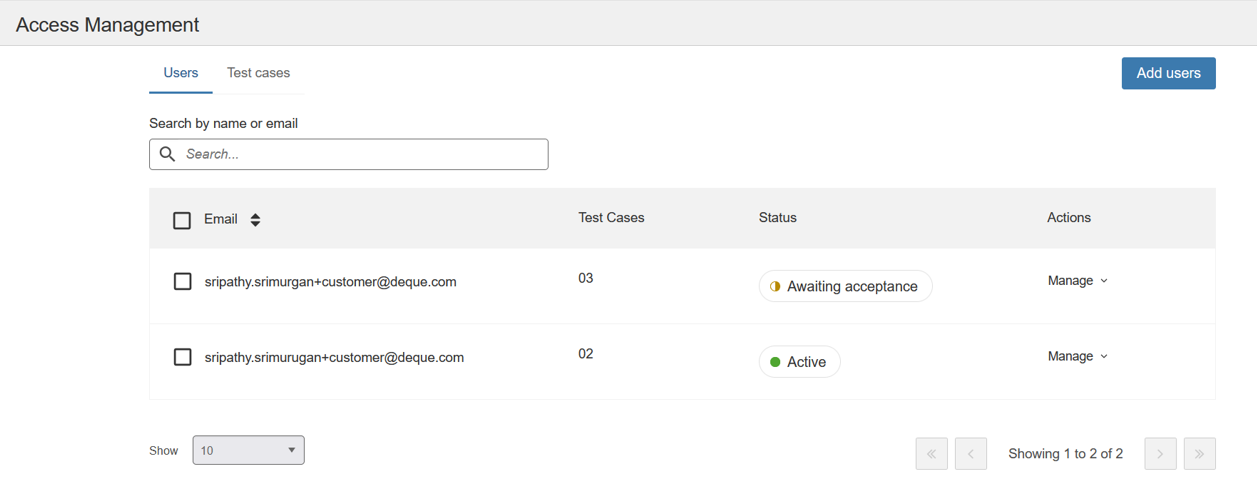 Access Management Users Tab