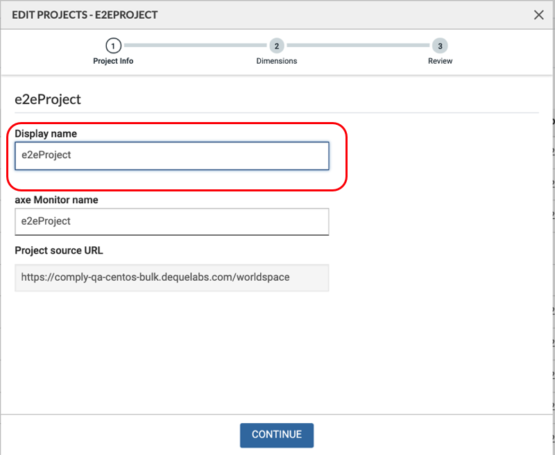 Edit axe Monitor® project display name