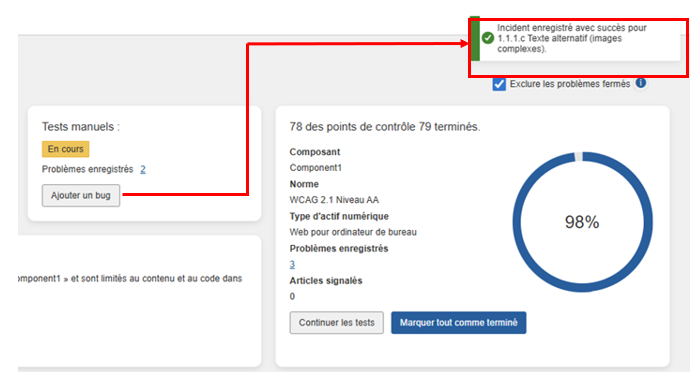 Message de réussite