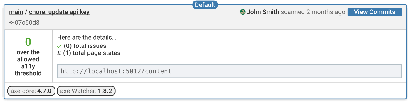 A panel shows the default Git branch for the repo. Here it is called main.