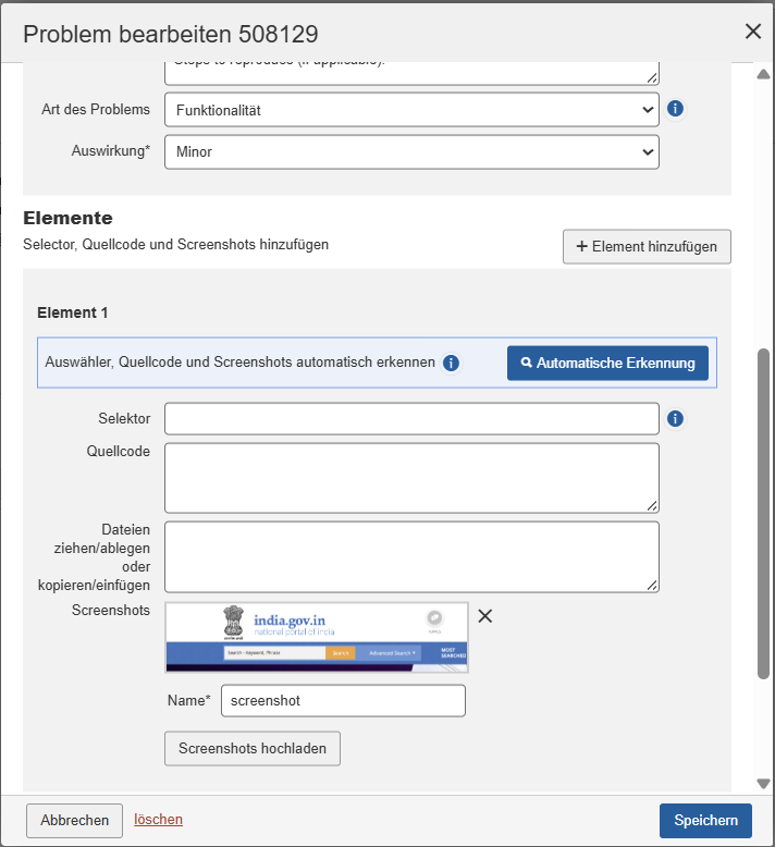 Screenshots uploaden