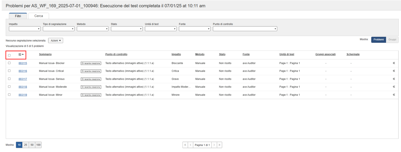 Fare clic sull'intestazione della colonna della tabe11a per ordinare, fare clic di nuovo per invertirel' ordinamento
