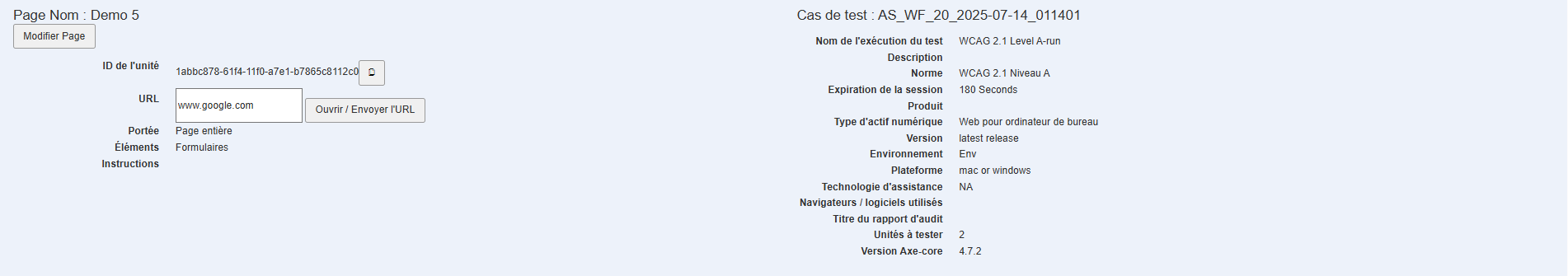 Onglet Pages à l'extrême droite sélectionné