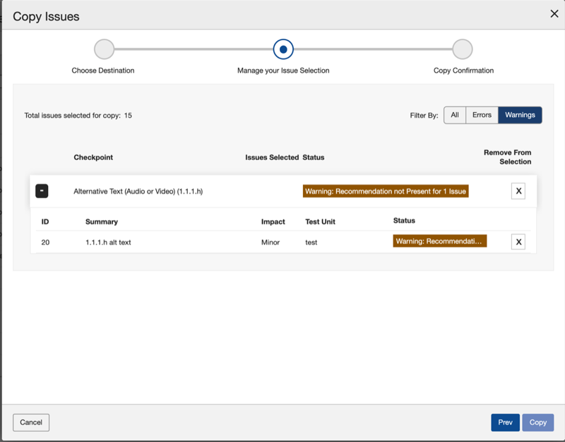 Menu a discesa Copia elementi