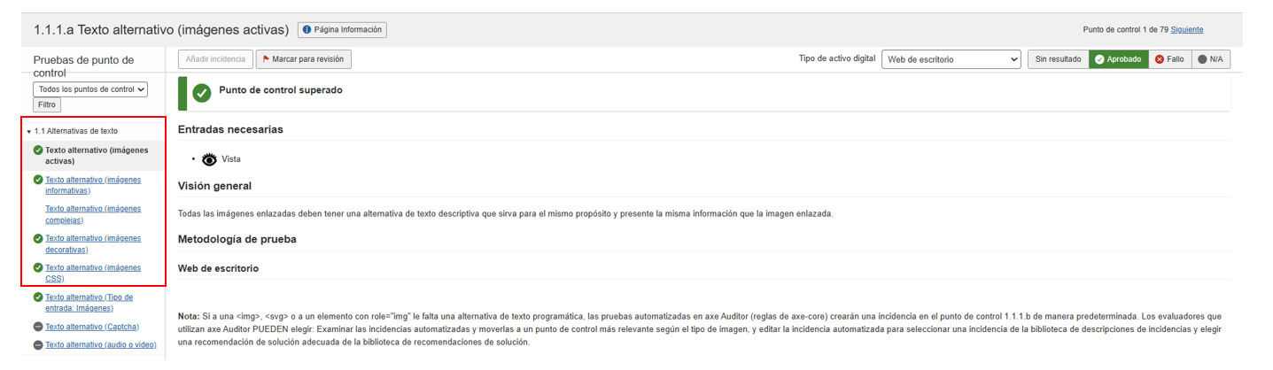 Puntos de control filtrables y categorizados