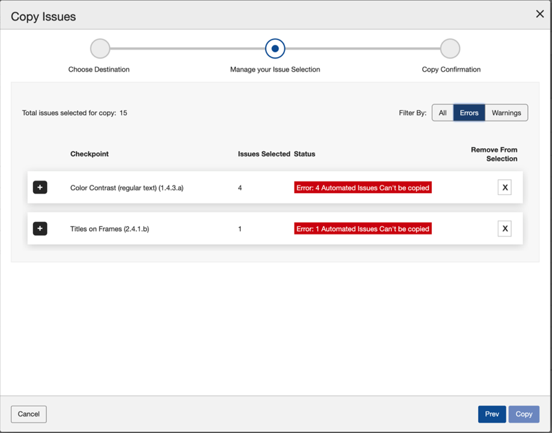 Menu a discesa Copia elementi