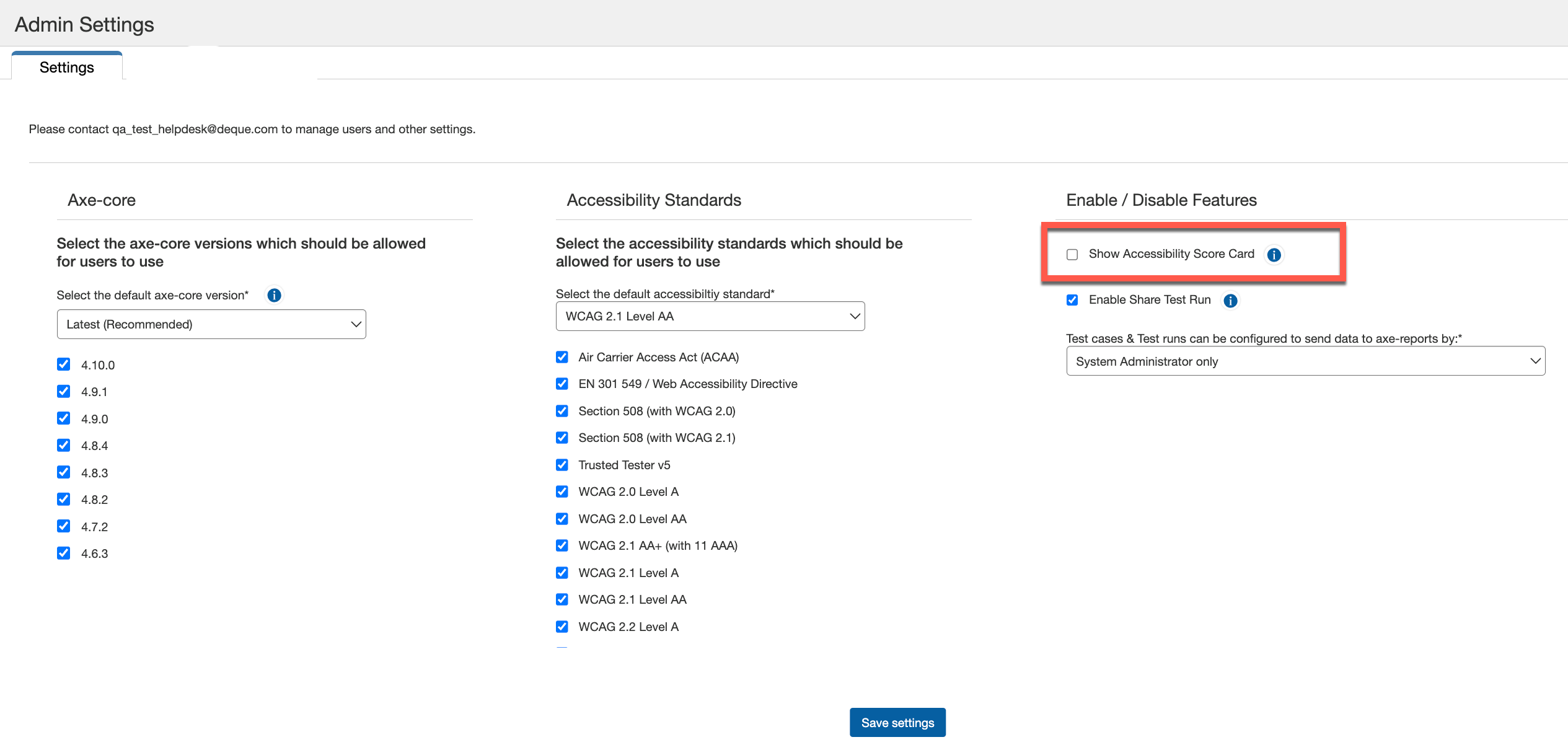 Mostrar tarjeta de puntuación de accesibilidad