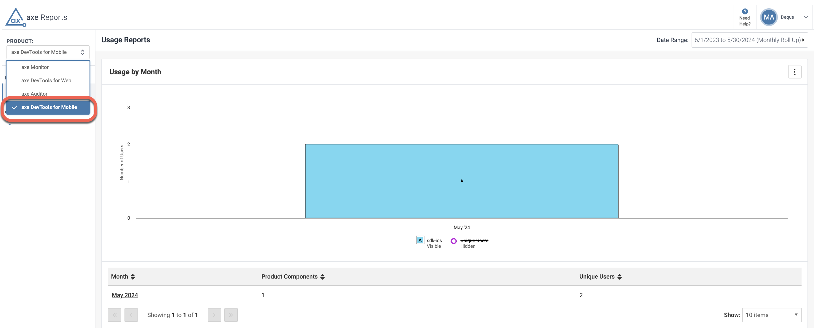 Dropdown for axe DevTools for Mobile