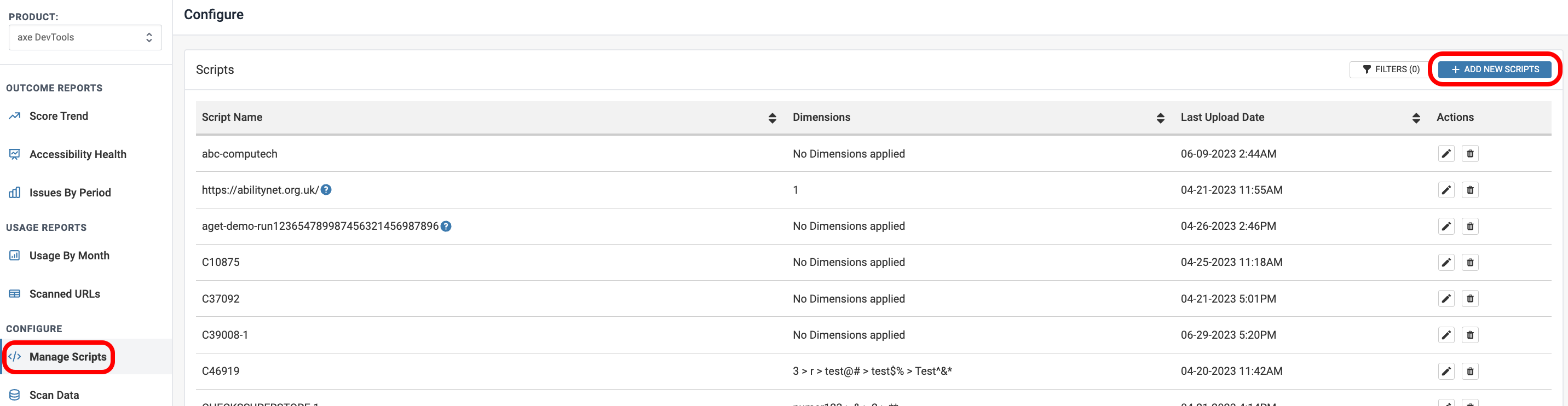 Account drop-down displaying the configure option