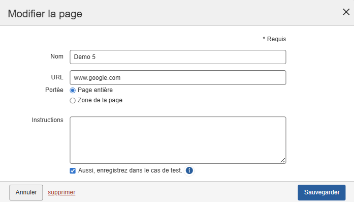 Onglet Pages à l'extrême droite sélectionné