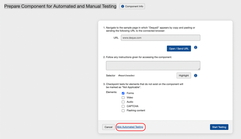haciendo clic en el Omitir pruebas automatizadas
enlace