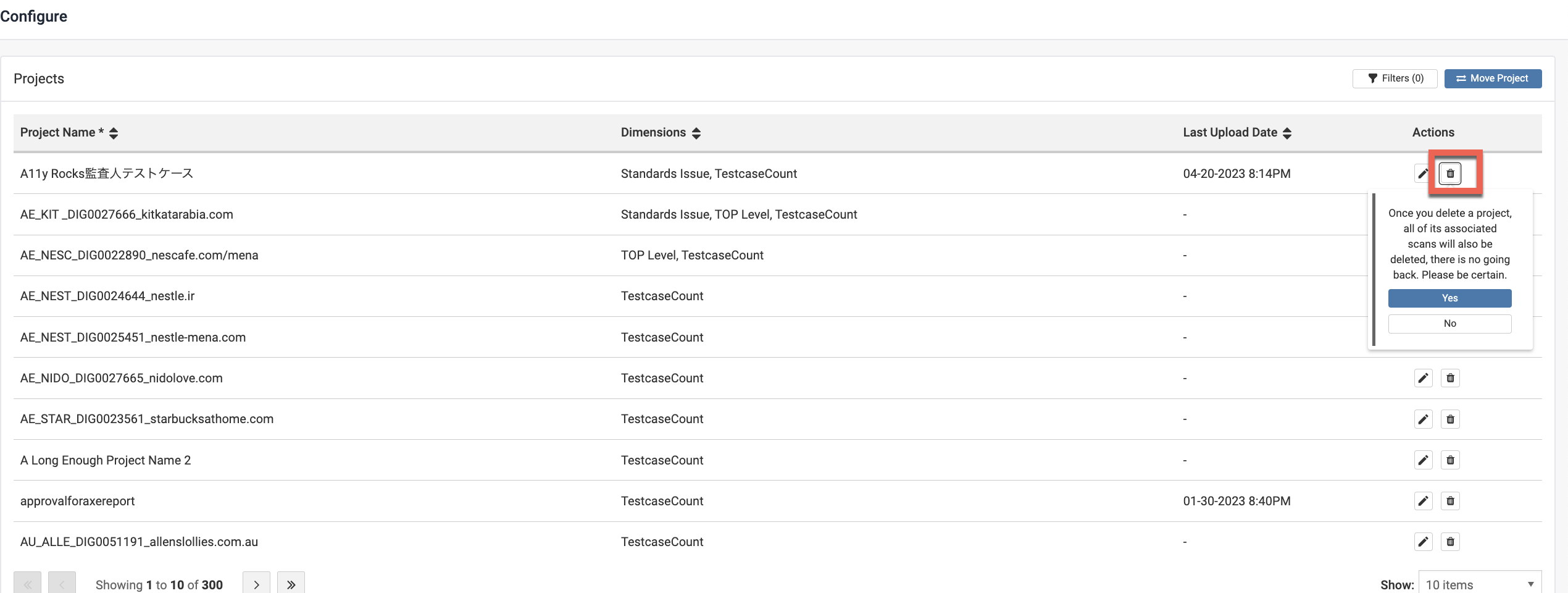 Deleting existing projects in the Organization.
