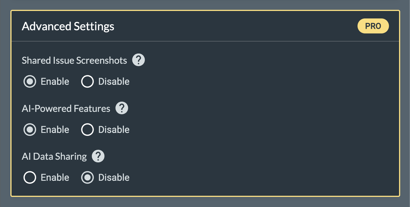 Screenshot of Advanced settings in browser extension