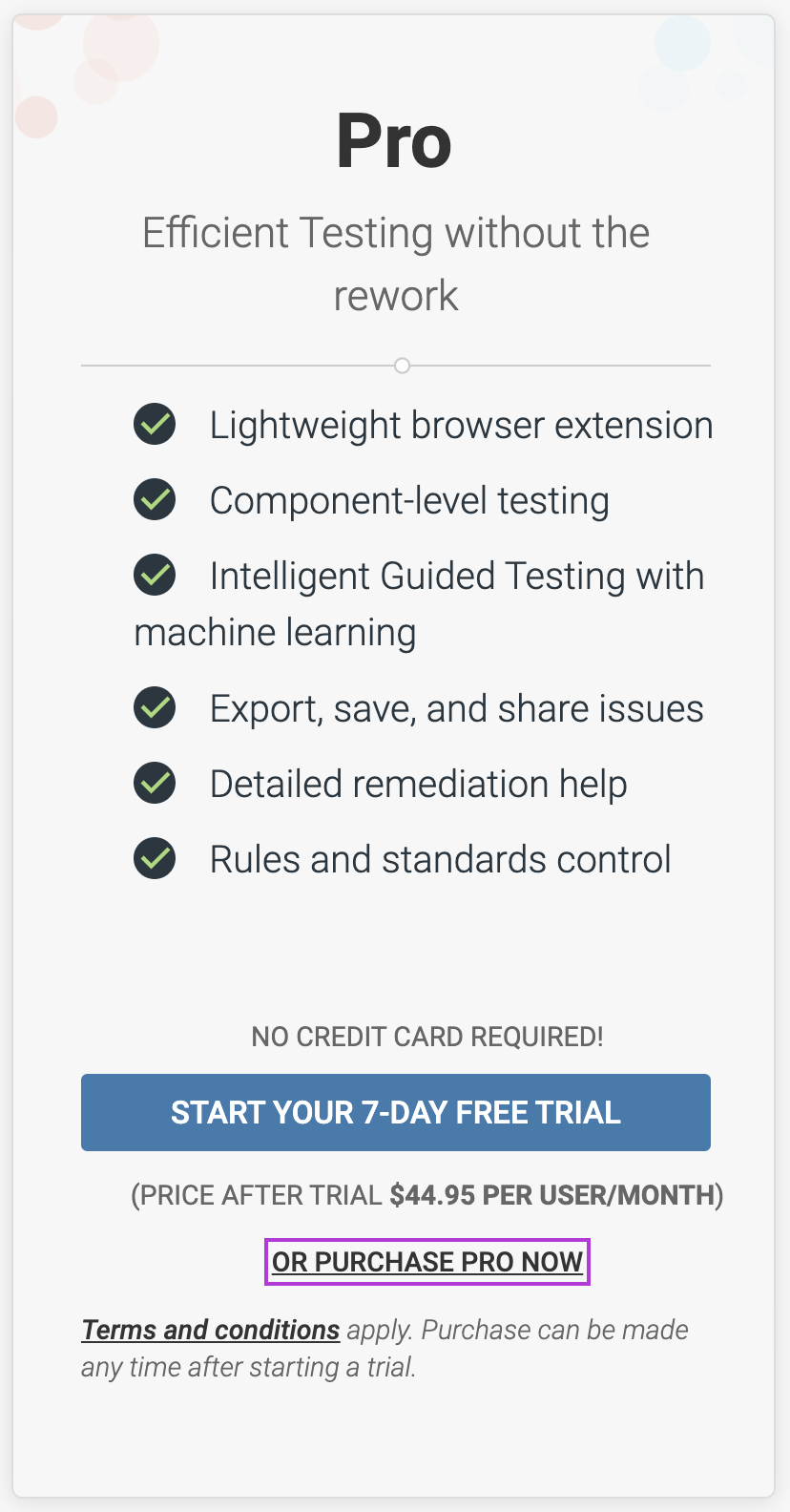 PURCHASE PRO NOW link within axe Account Portal.