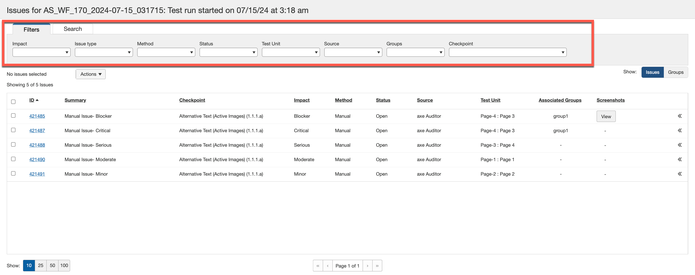 Filter drop-down menu list of checkbox options is shown with multiple options
selected