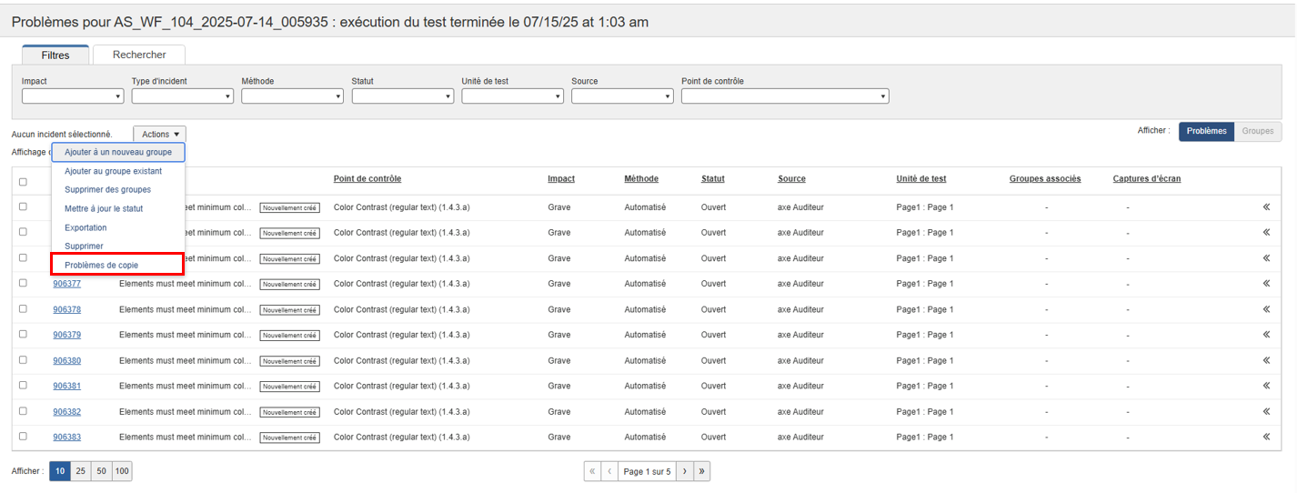 Liste déroulante Copier les problèmes