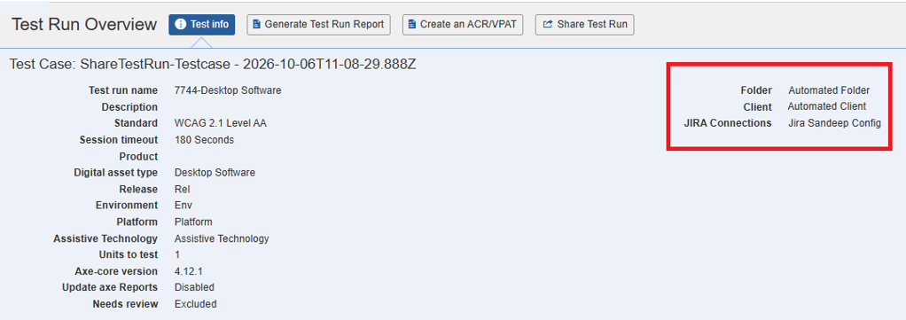 Test Run Overview Page