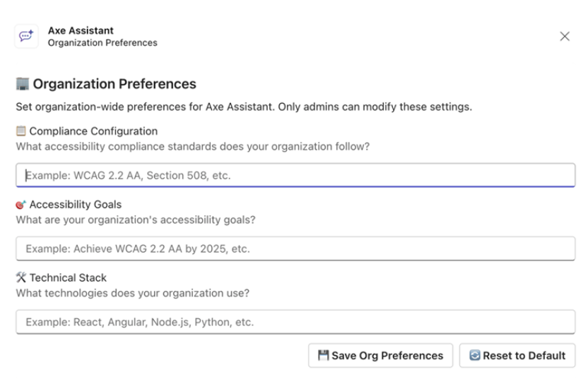 Axe Assistant Org Preferences Page