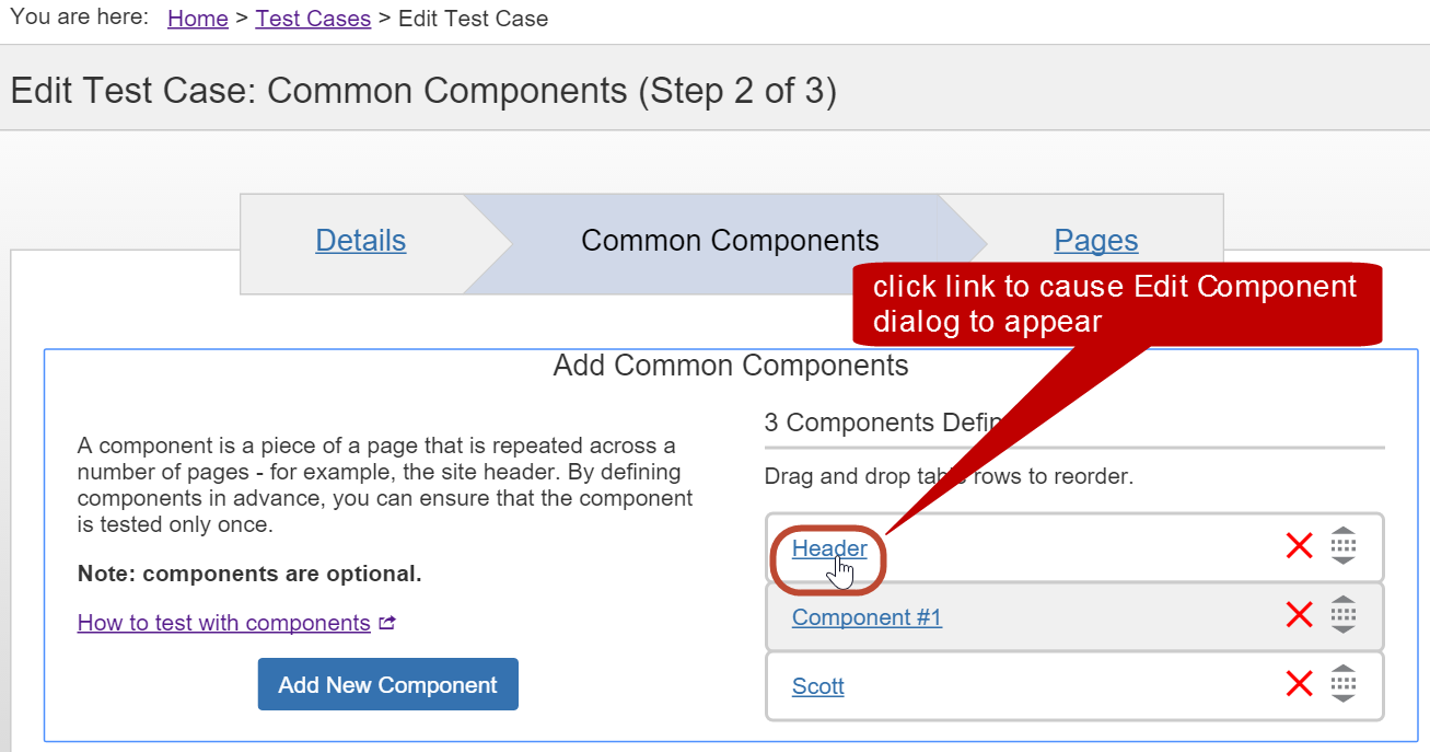 Editing Component Link