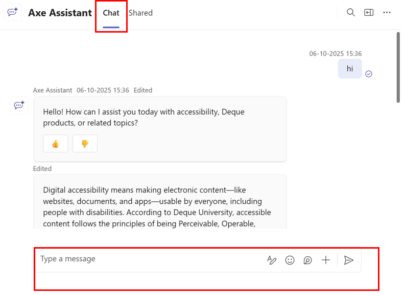 axe Assistant Messages Page