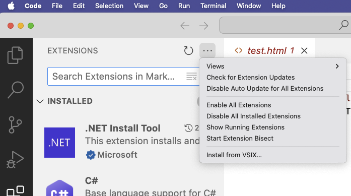 Show the menu item on the Extensions panel for installing .vsix files locally
