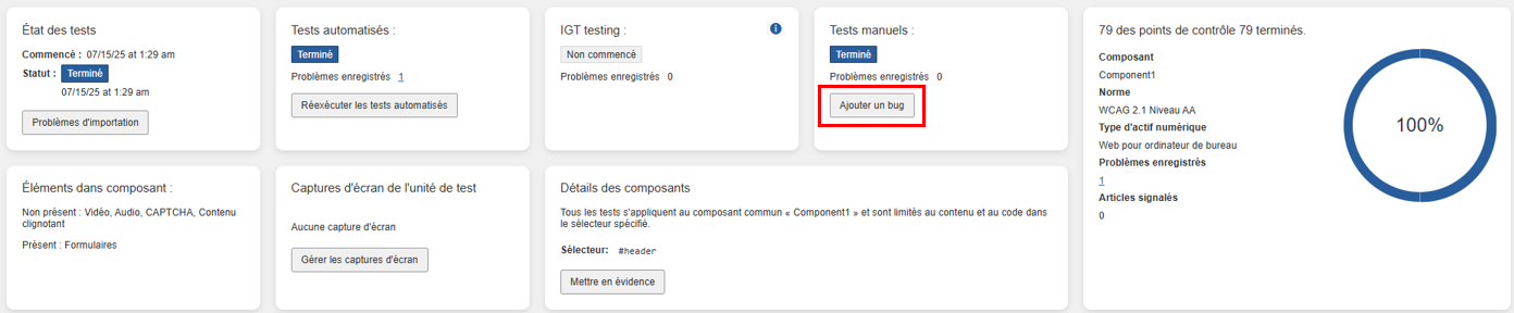 Ajout d'un problème manuel à l'aide du bouton Ajouter un problème