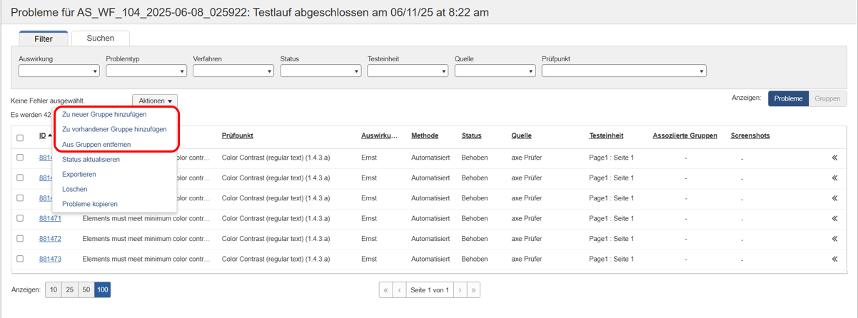 Groepsacties - toevoegen aan bestaande groep, verwijderen uit groep, nieuwe groep