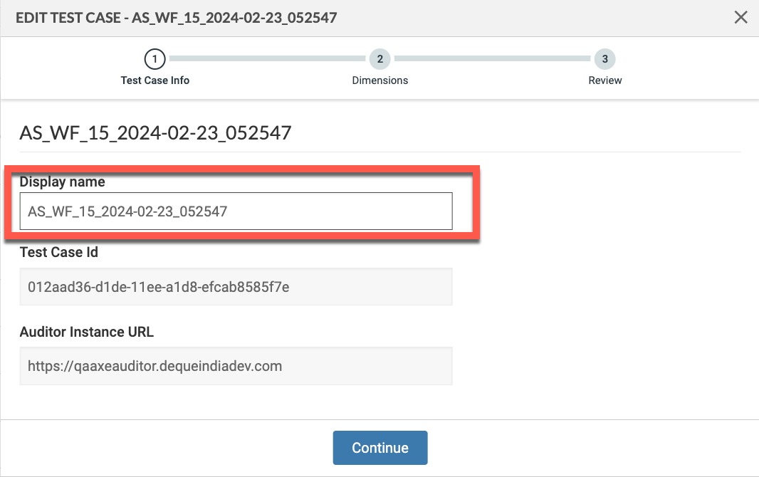 Edit axe Auditor® test case display name