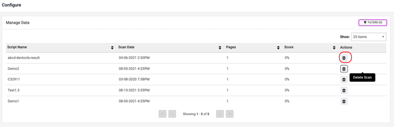 Activate delete button for the scan to be deleted from the list of scans