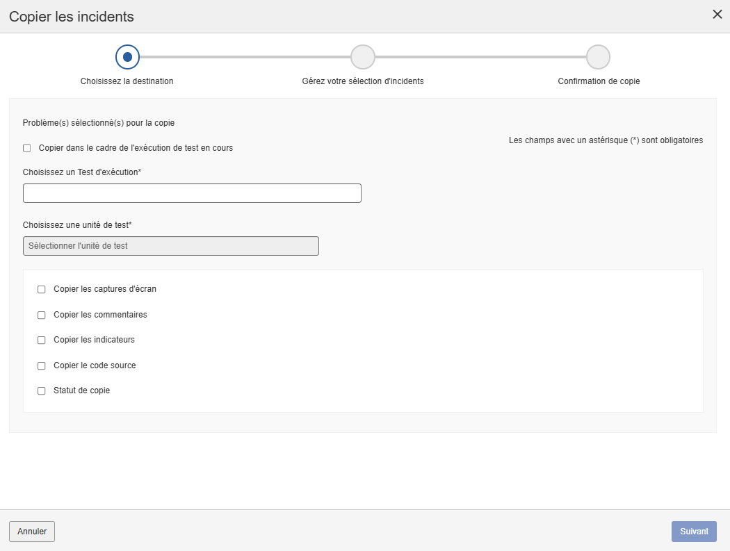 Liste déroulante Copier les problèmes