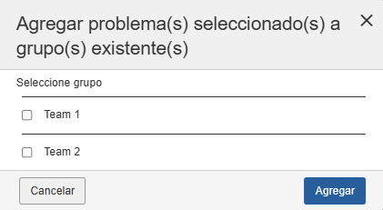 Agregar problemas seleccionados a grupos existentes
