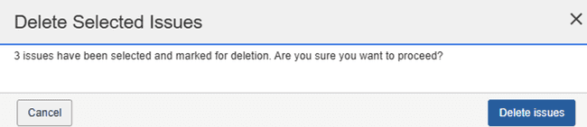 Selected Issues Delete Confirmation dialog