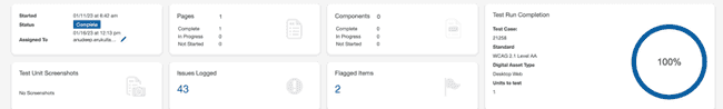 The summary section at the top of the Test Run Overview screen, with
each major feature
numbered