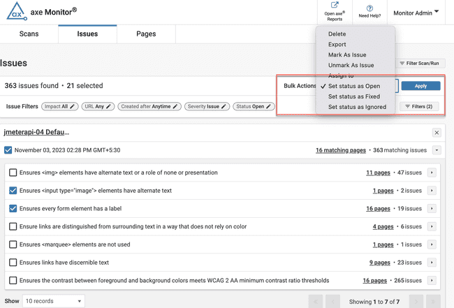 Set Status of Issues (Experimental View)