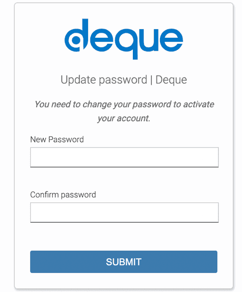 The Sign in to Deque dialog box refreshing after sign in to display a prompt to update the password