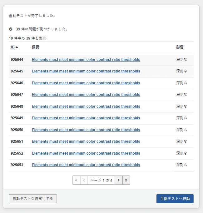 自動テストで問題が見つからなかった場合の応答メッセージ例
