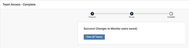 Success page with button to View All Teams