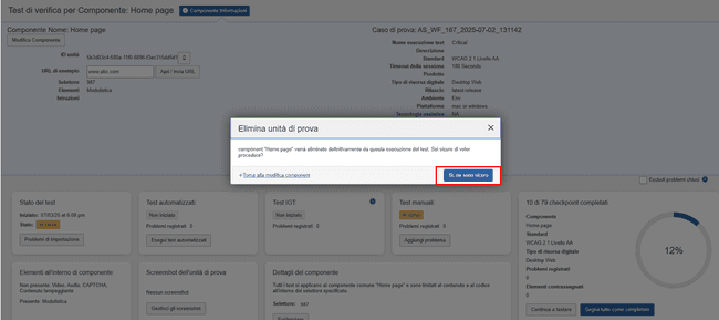 Fare clic sul pulsante Sì, sono sicuro nella finestra di dialogo Elimina unità di prova