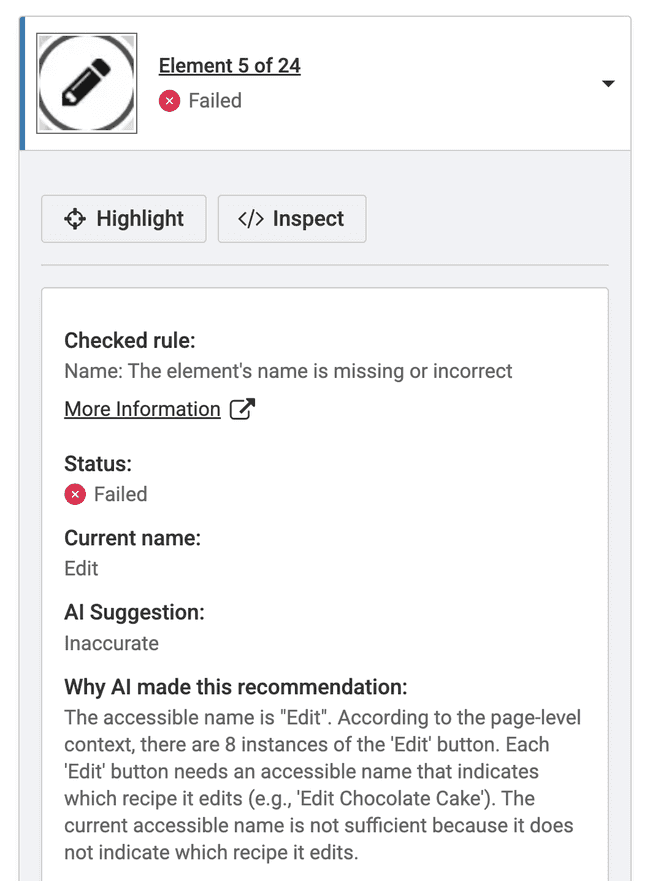 Screenshot showing automated IGT result with pass/fail indicator and AI reasoning