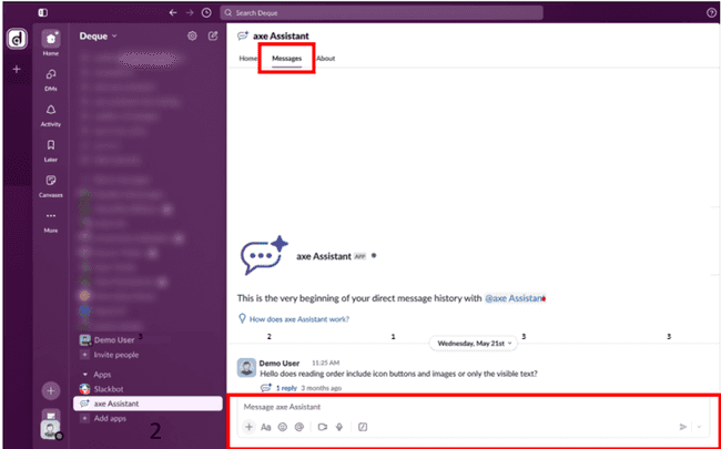 axe Assistant Messages Page