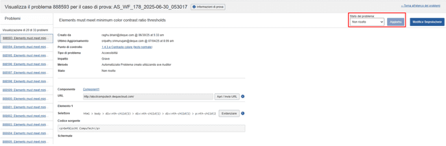 Finestra di dialogo Problemi di stato di aggiornamento