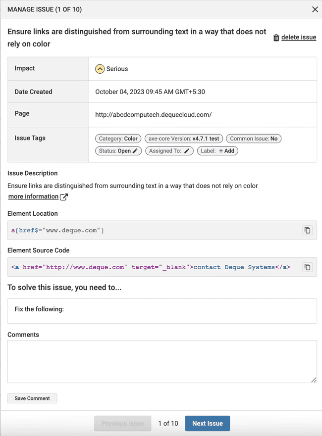 Manage Issues (Experimental View)