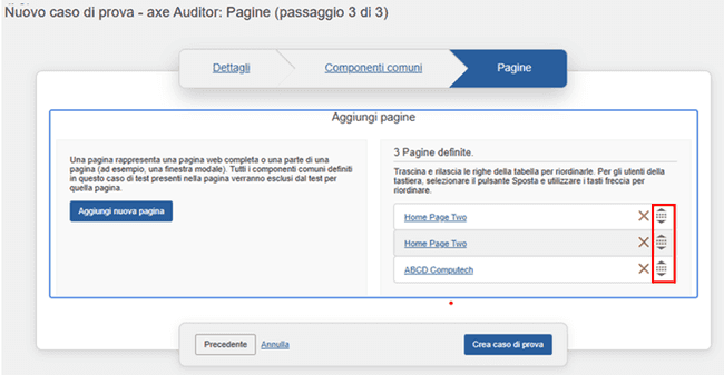 Riordino delle pagine