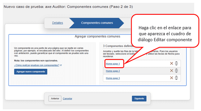 Enlace de edición de componente